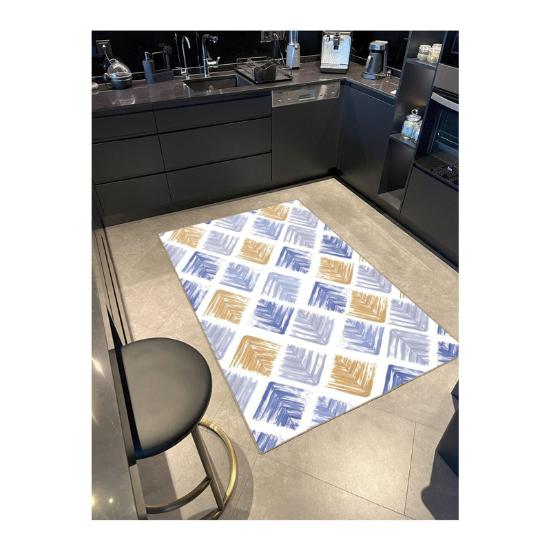 Tapis lavable à motif de losanges de couleur glace et jaune, Carré 3 pi 3 po