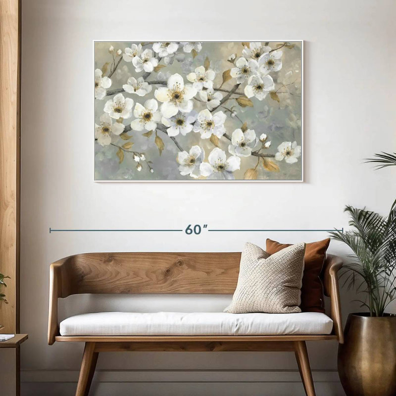 Jardin doré, 43 po x 29 po, Cadre flottant blanc