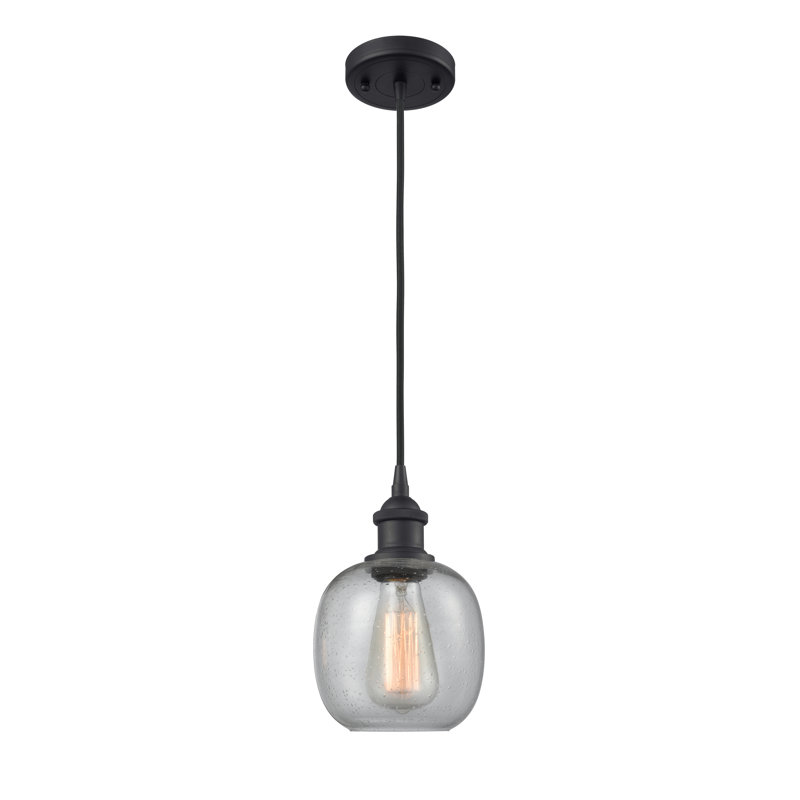 Carlucci 1 - Light Single Pendant, Clear Crackle, Matte Black, No Bulb Included