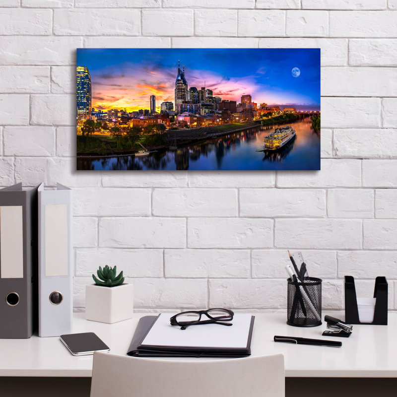 «Moon Over Nashville» par Jonathan Ross, art mural sur toile, H 12 po x l 24 po x P 0,75 po