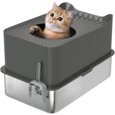 ABS, Stainless Steel Enclosed Litter Box with Scoop