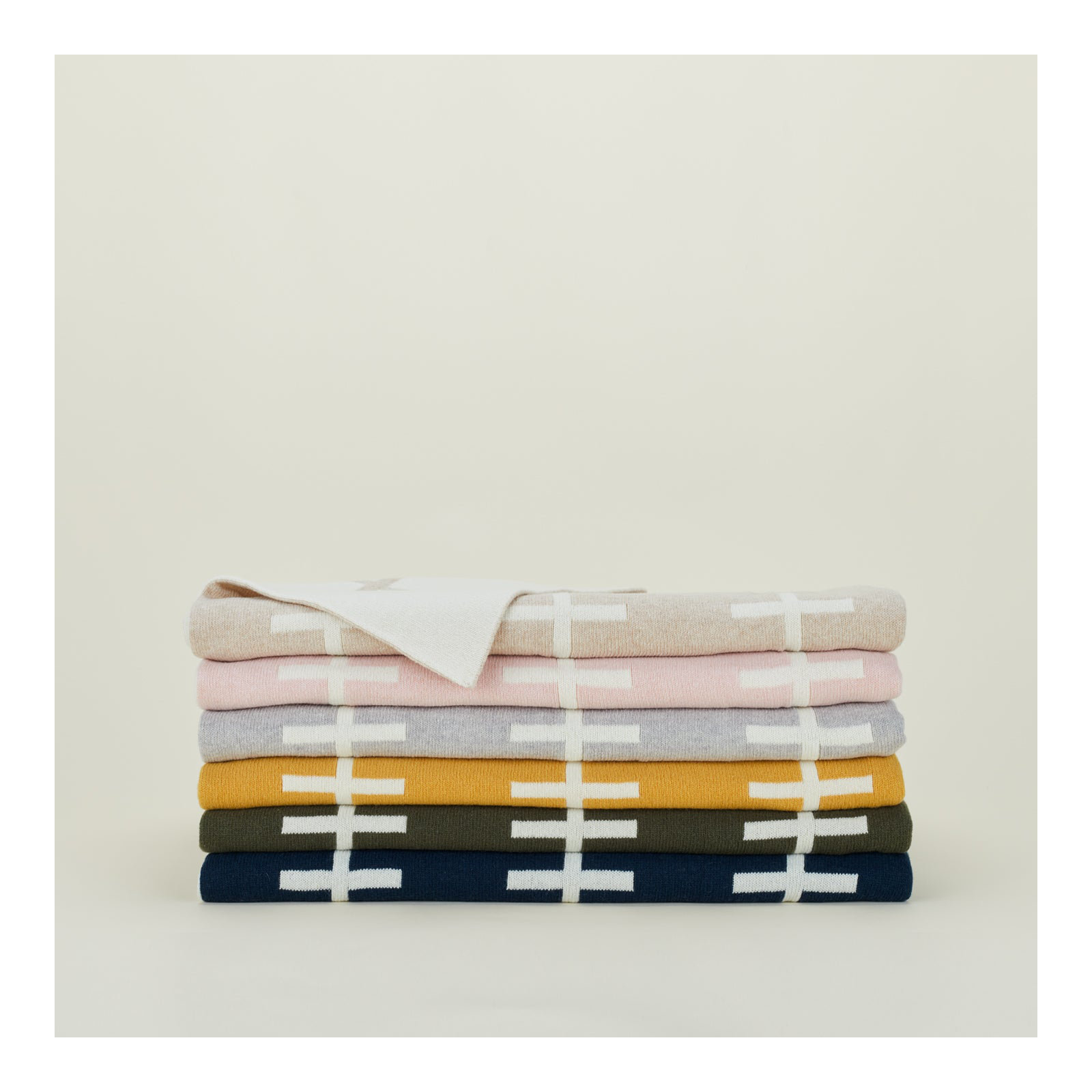 Knitted Throw Blanket, White/Flax