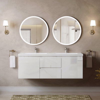 Meuble-lavabo mural flottant double 60 po