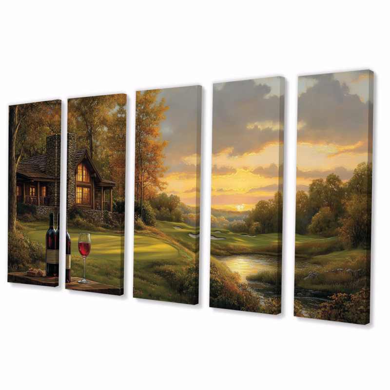 Ensemble de salon Green Golf Course With Cozy Lodge VII - Golf Wall Art, H 32 po x l 80 po