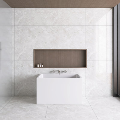 43'' x 28'' Freestanding Soaking Acrylic Small Bathtub with Integrated Seat