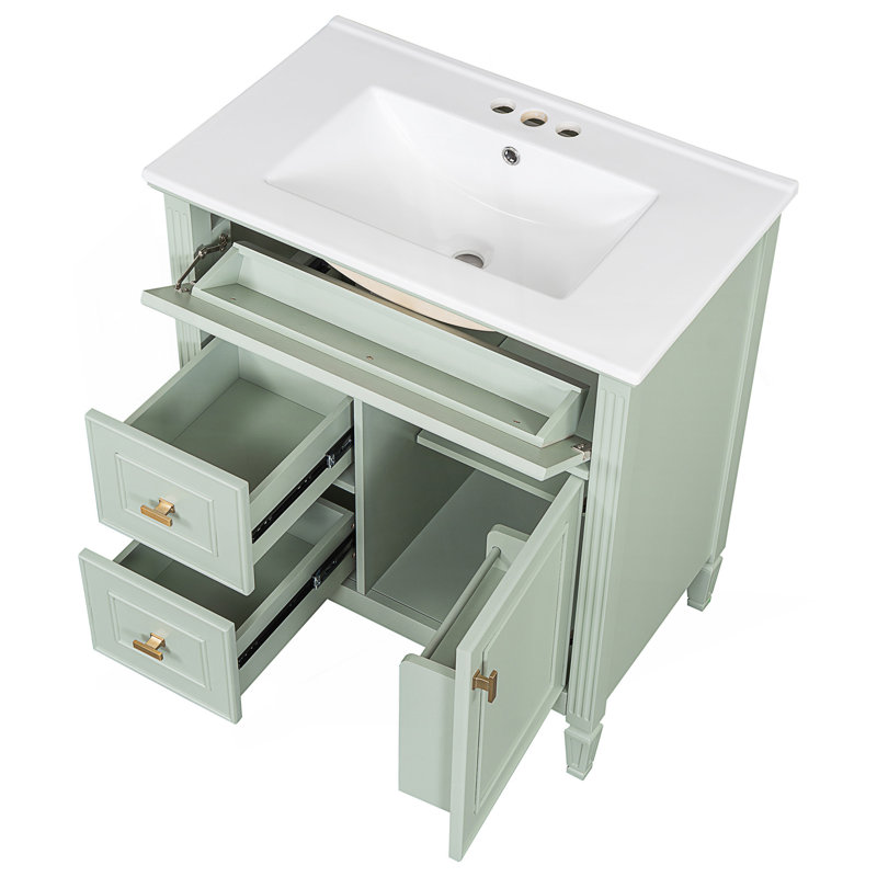 Meuble-lavabo de 30 po avec lavabo, tiroir rabattable, deux tiroirs, tablette réglable, fabrication en bois massif et panneau de fibres à densité moyenne