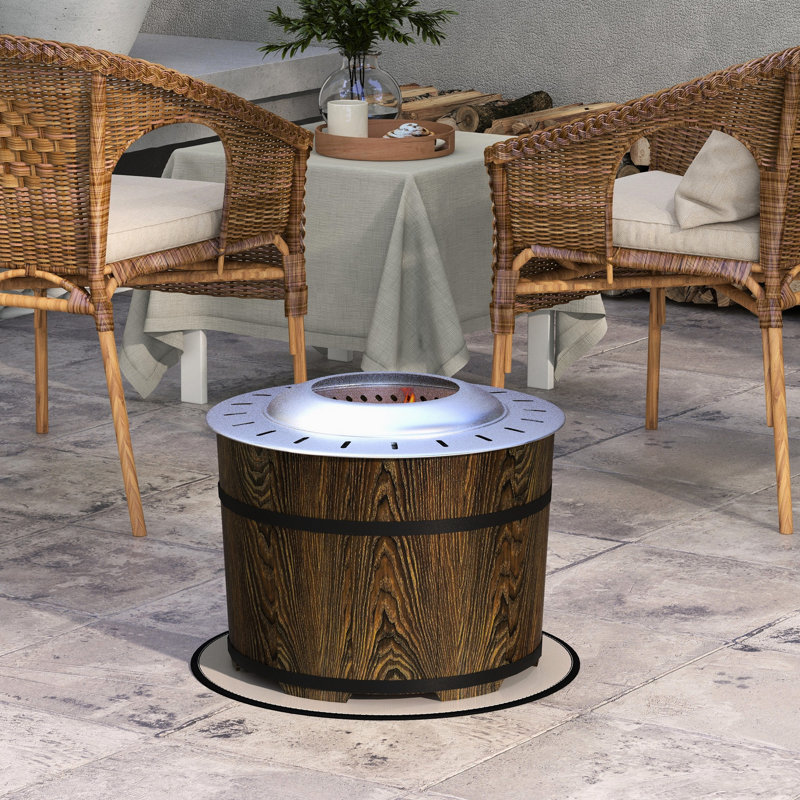 Foyer d'extérieur sans fumée de 20 po, foyer au bois à faible fumée. Cour arrière, patio, pique-nique. Brun. Tapis d'extérieur. Fumée. Appareil