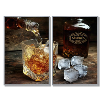 «Glass Of Whiskey», impression sur toile, art mural de cuisine jaune, 2 pièces