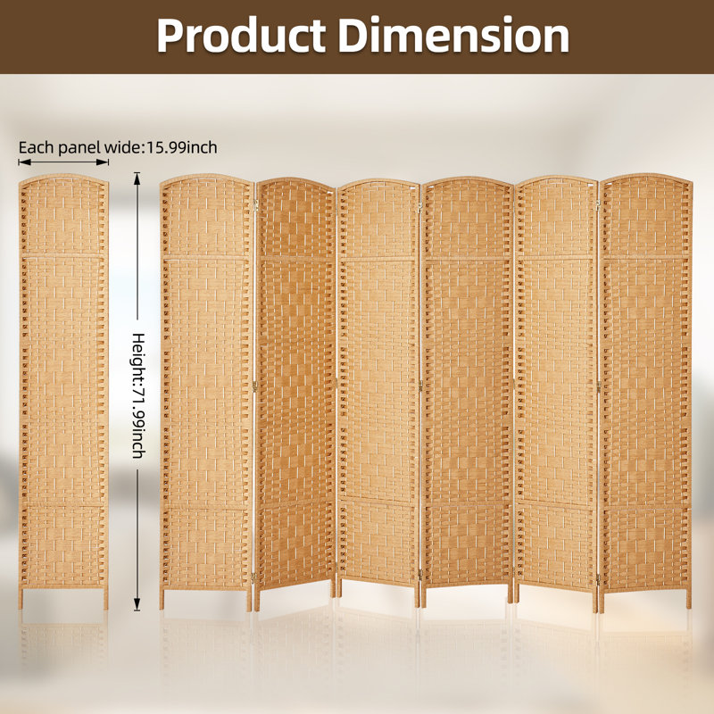 Paravent d'intimité pliable autoportant en fibre tissée de 6 pi avec deux charnières Waller, 6, Beige clair