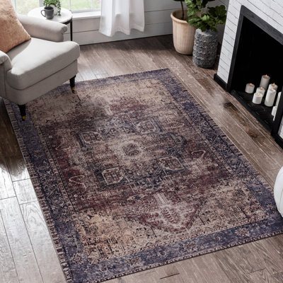 Tapis lavable 5 x 8 - antidérapant, sans perte de poils, à poils courts, pliable pour la chambre à coucher, la cuisine, le salon et les animaux de compagnie, matériau doux bourgogne, différentes pièces lavable, pliable, doux, mat