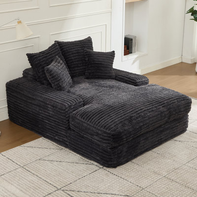 69"X54" Oversized Chaise Lounge Chair Indoor, Fluffy Boneless Couch With 4 Pillows, Upholstered Reading Sofa Chair,Comfy Wide Armrest Cloud Couch For Living Room Bedroom, Corduroy