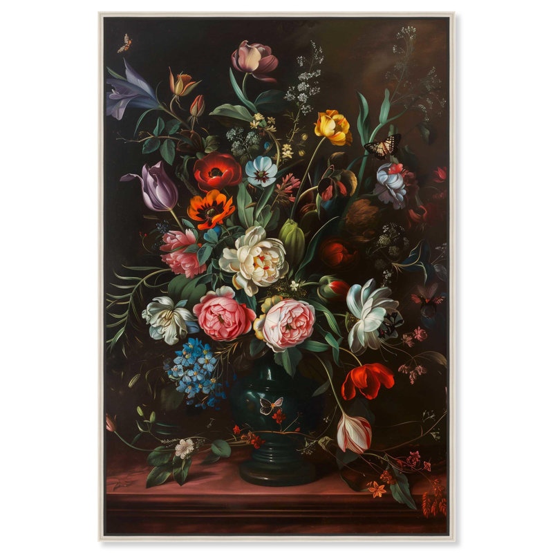 Romantic Blossom Canvas Floral Vase Wall Art by Art Remedy, 37" H x 25" W, Silver Framed