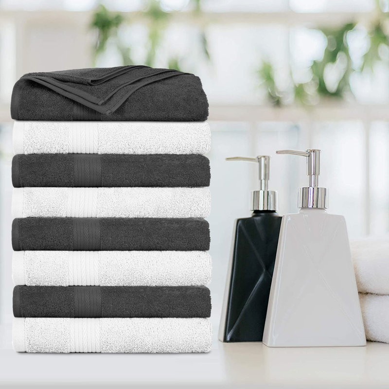 100% Cotton 600 GSM Bath Towels, White/Gray