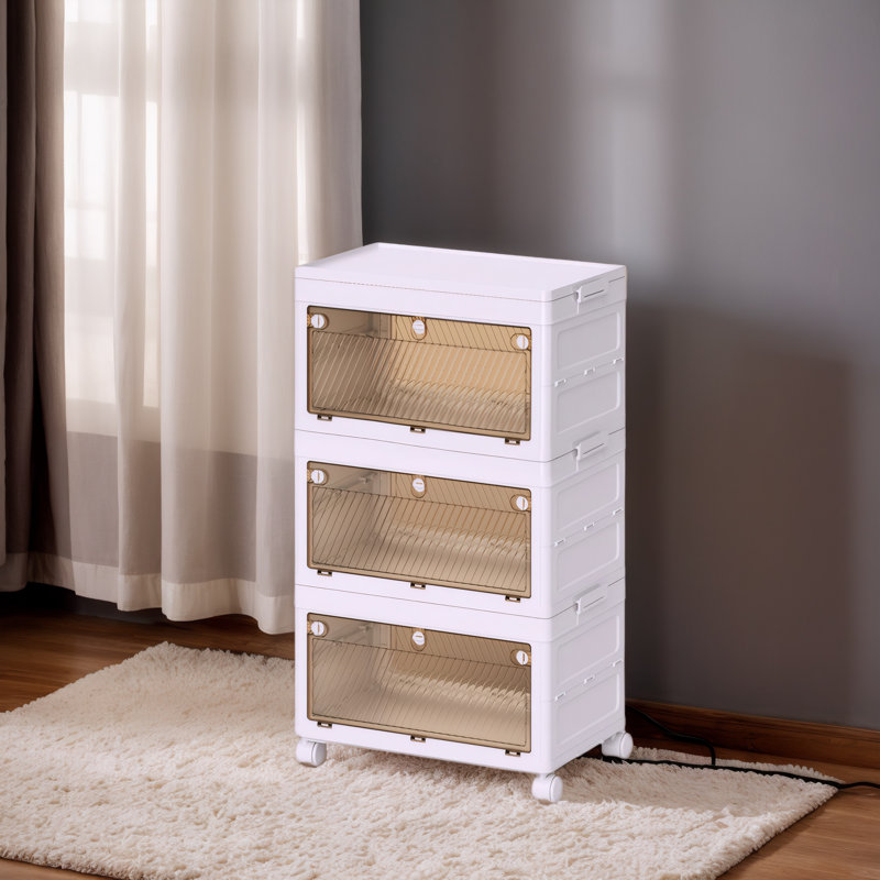 3 Tier Stackable Storage Bins Containers With Wheels For Home Living Room Office Closet