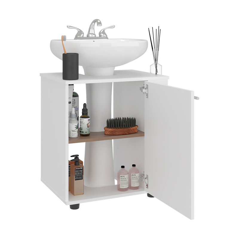 Armoire de rangement sous évier Gila, de conception compacte, avec deux tablettes pour organiser les articles de salle de bain, 