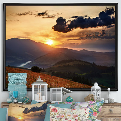 " Wildflowers Meadow And Golden Sunset In Carpathian Mountains "