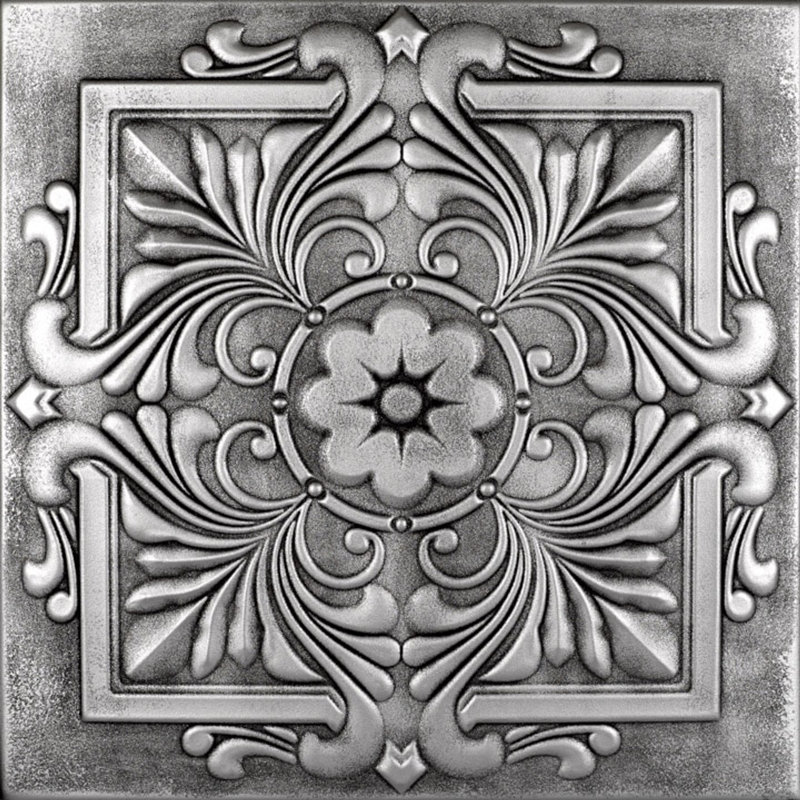 Carreau de plafond en polystyrène 1,6 pi x 1,6 pi Victorian, Argent antique