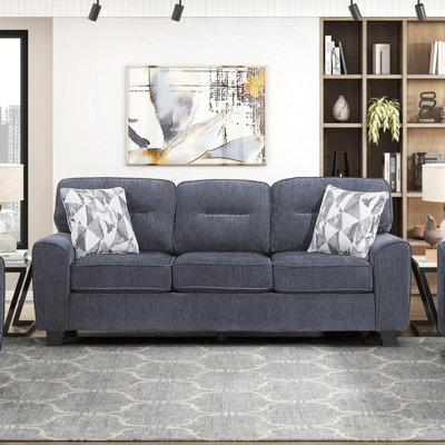 Durable Chenille Fabric Sofa With Decorative Pillows Contemporary Living Room Furniture 1Pc