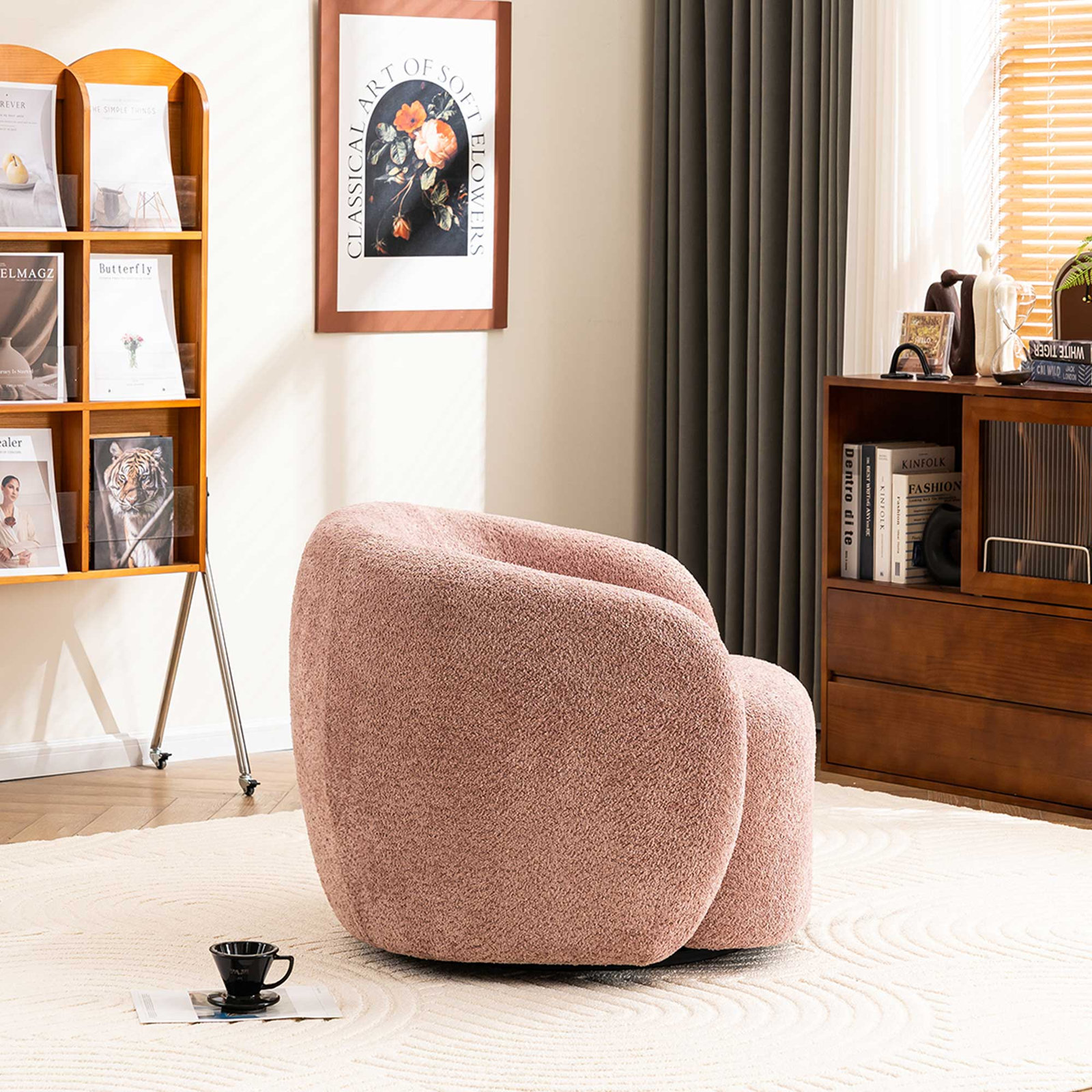Munehito Swivel Barrel Chair, Pink