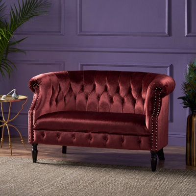 Charlotte 51.5" Velvet Rolled Arm Chesterfield Loveseat