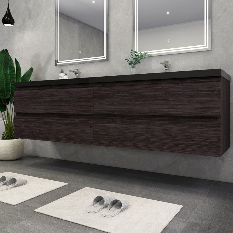 Kirker 83.5'' Double Bathroom Vanity with Acrylic Top, Dark Gray Oak