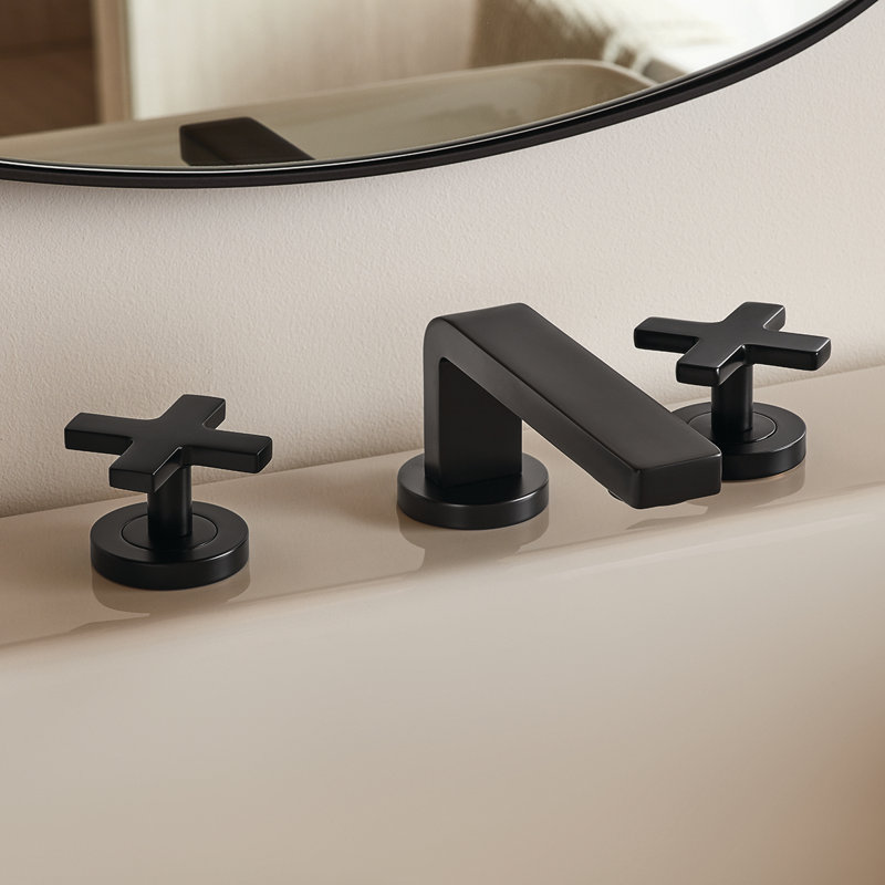 Vector Widespread Bathroom Faucet with Drain Assembly, Matte Black