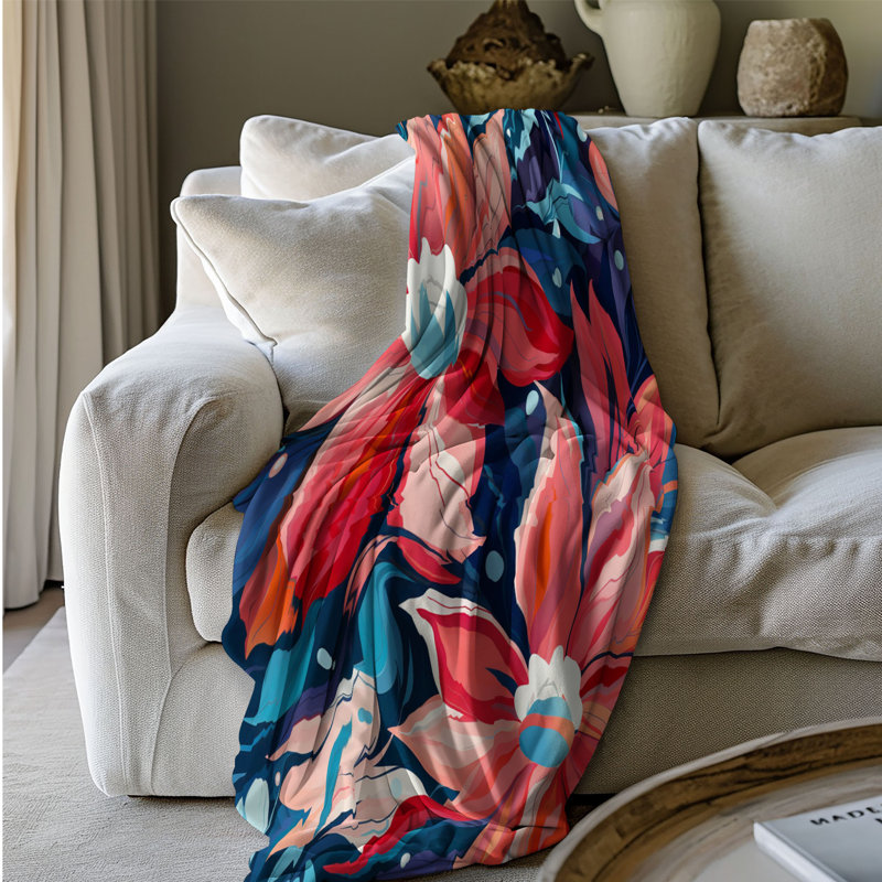 Couverture moderne en sherpa Premium Flower Expression - 1 pièce, Grand lit