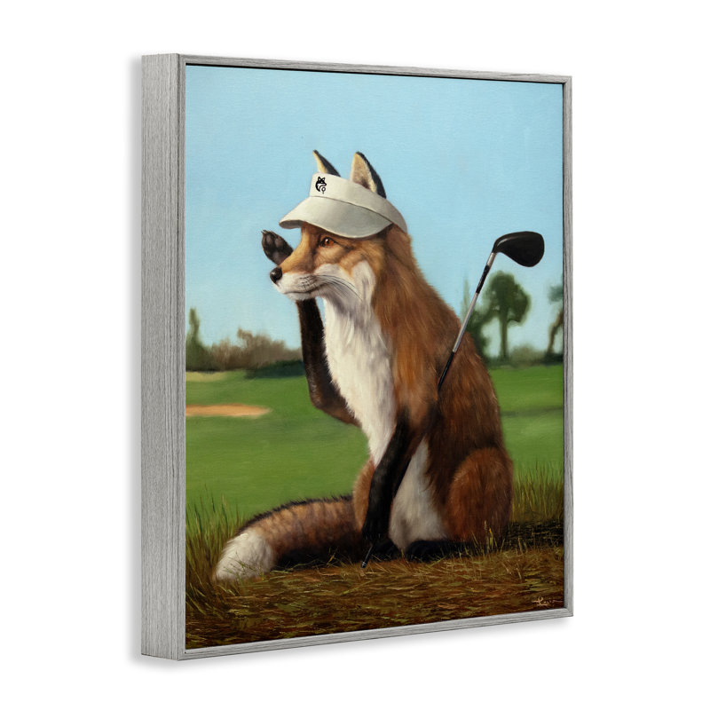 Fox Drive Golfer, estampe numérique, conception par Lucia Heffernan, Giclée de ferme grise encadrée, H 30 po x l 24 po