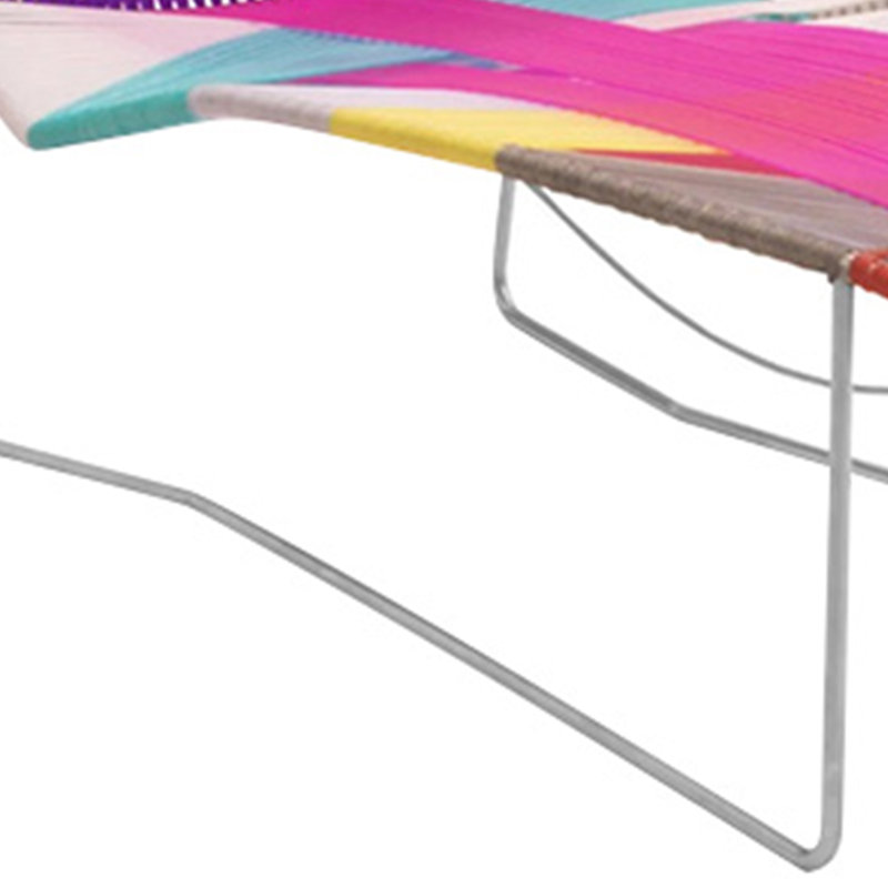 Resort Style Handwoven Rattan Lounge Chair Outdoor Chaise Lounge, Silver, Pink