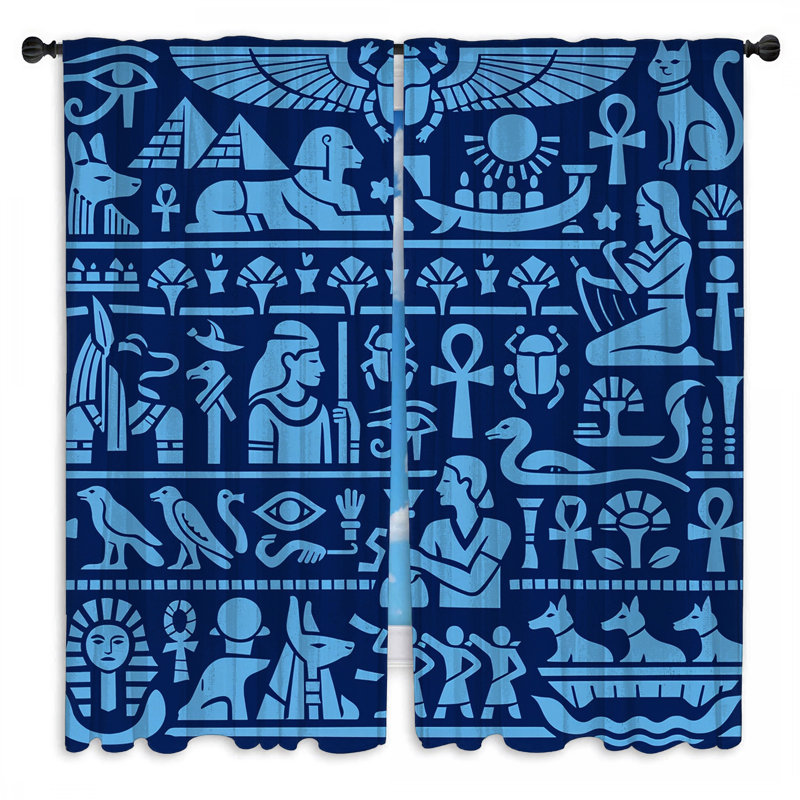 Rideaux de fenêtre égyptiens à motif égyptien Hiéroglyphes, 80in x 52in - 2 panels, Sheer