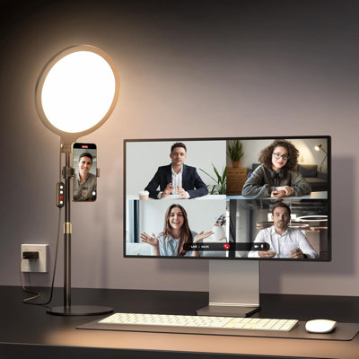 Anneau lumineux avec support et support pour téléphone, lumière de bureau à DEL à intensité variable pour l'enregistrement vidéo, la diffusion en direct, les réunions avec zoom, le balado, la photographie et le Selfie avec luminosité et températ