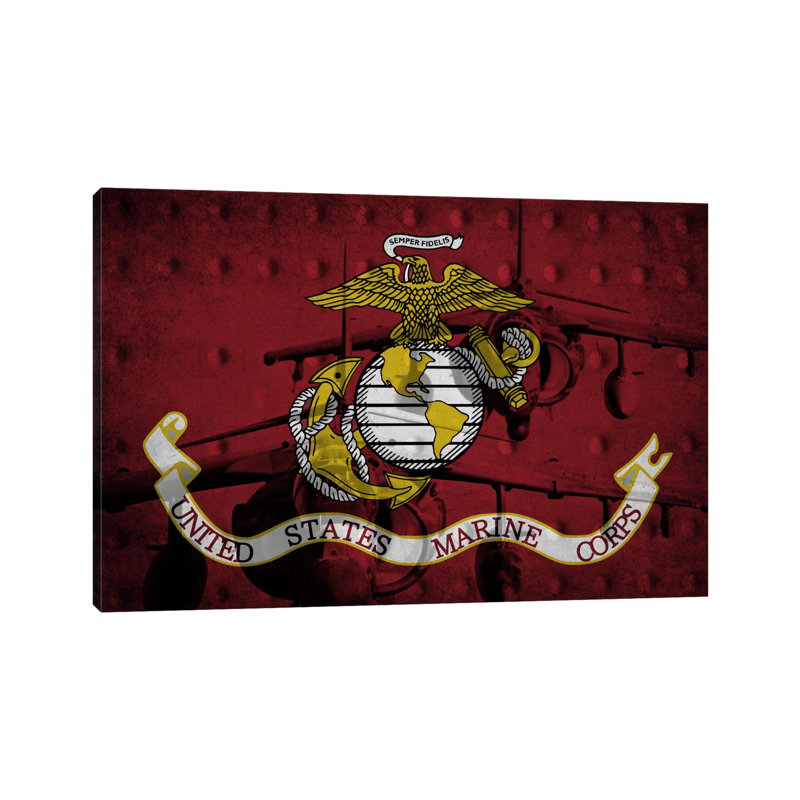 U.S. Marine Corps Riveted Metal Flag (Harrier Jump Jets Background) by ICanvas - Wrapped Canvas Gallery-Wrapped Canvas Giclée