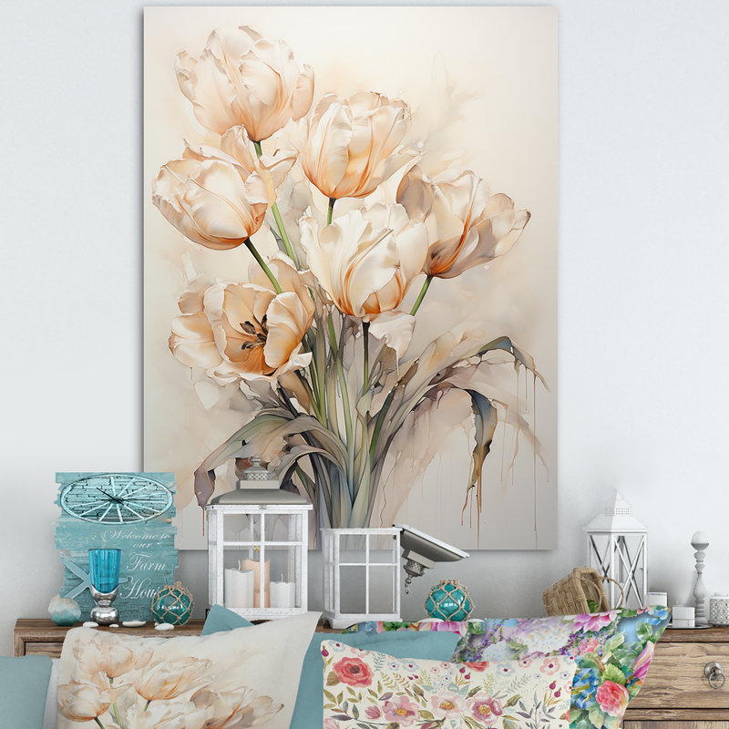 «Beige embelli tulipes symphonie II sur toile», Silver Picture Framed, 32" H x 16" W