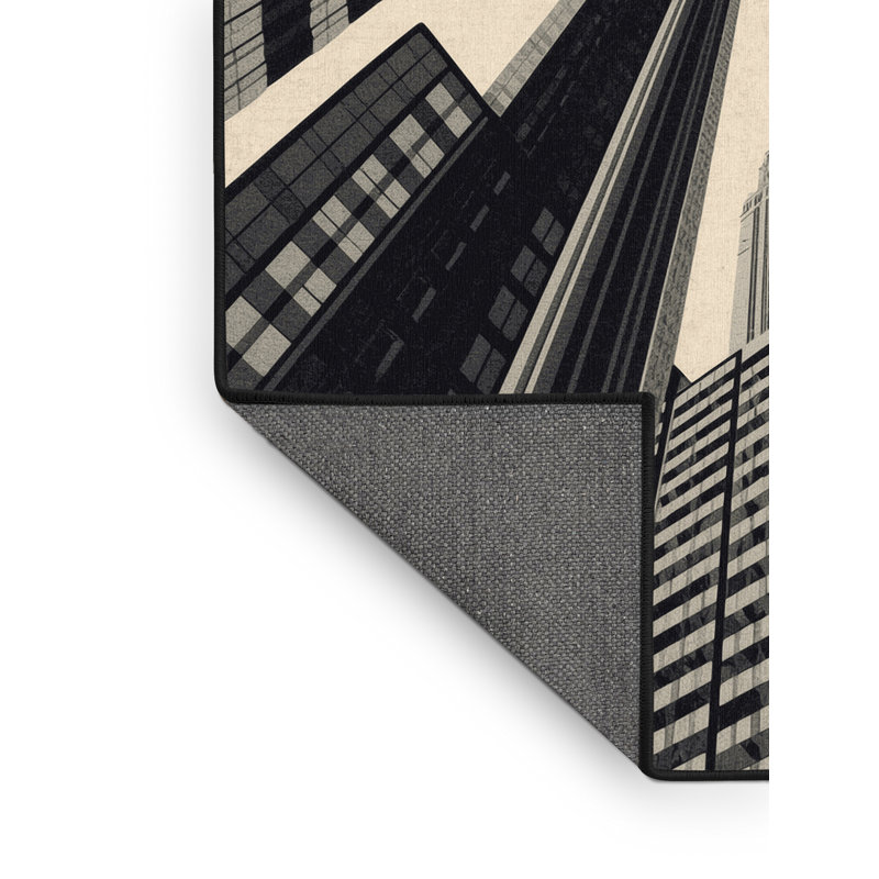 Soft Plush Burnham New York City Skyline Modern & Contemporary Checkered Area Rug in Gray – Black Binding, 2x5