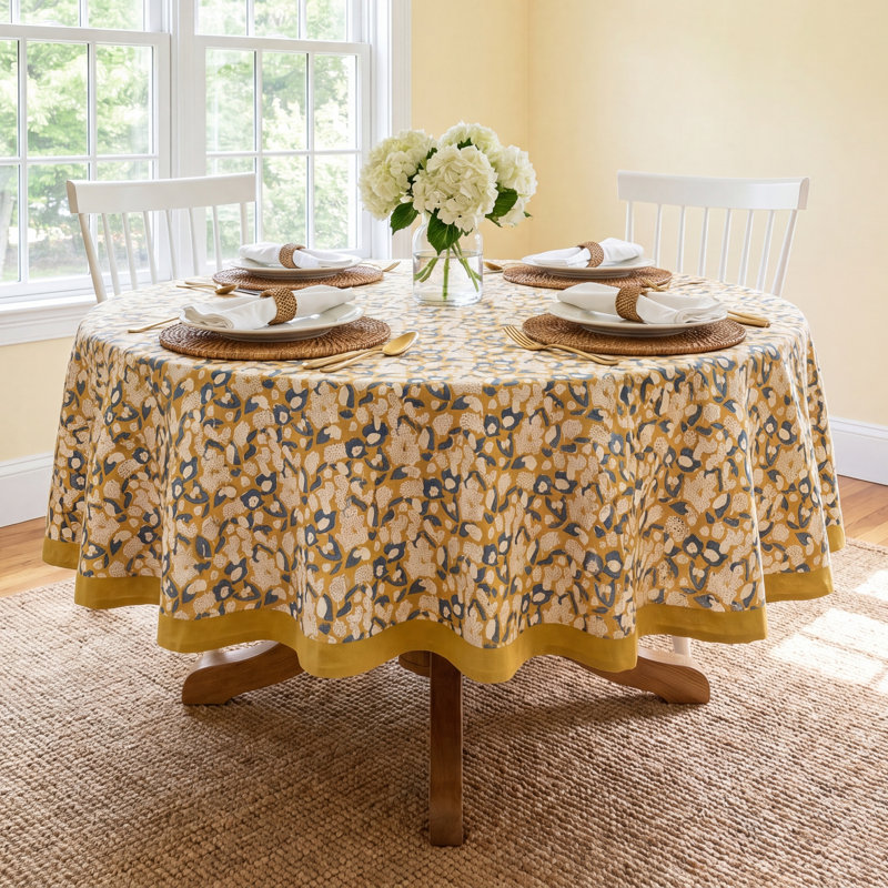 Bryssa Tablecloth - Round, 70" x 70", Mustard/Gray