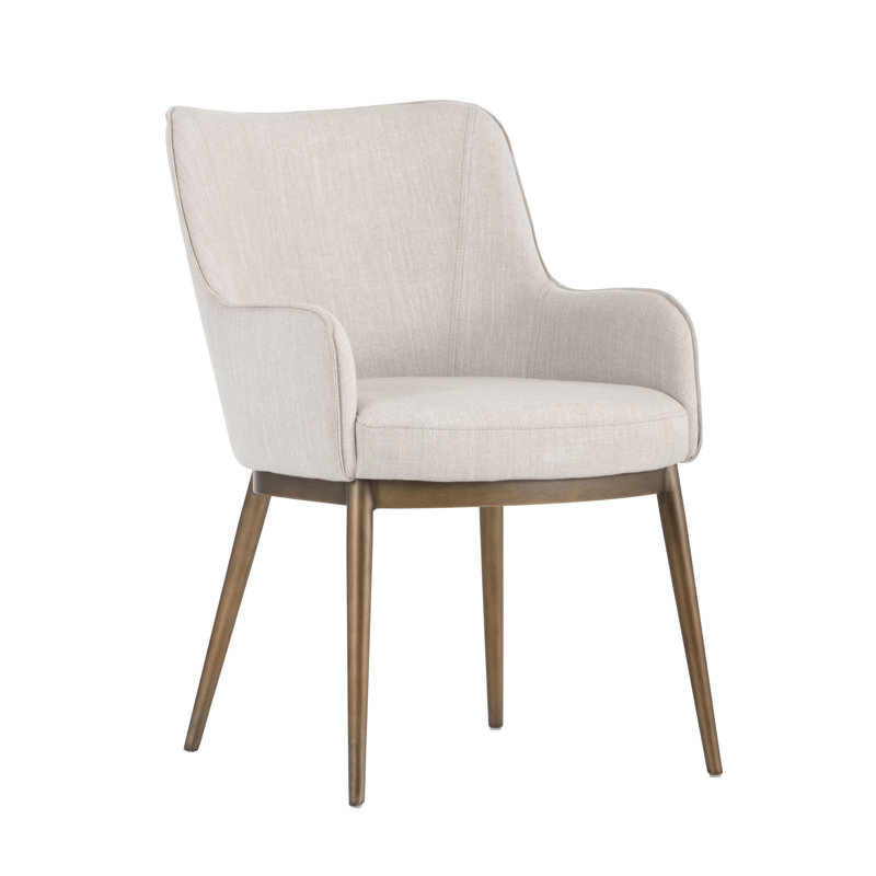 Irongate Upholstered Arm Chair, Beige, Antique Brass