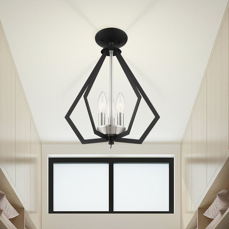 Lustre géométrique unique à 3 lumières Buckeys, Noir / nickel brossé