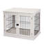Petite table de bout en bois avec cage pour chien avec portes doubles verrouillables, chenil d'intérieur pour chiot, motif décoratif blanc-1791770577