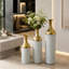 Ensemble de 3 vases décoratifs en métal, motif de feuilles, grands vases cylindriques artisanaux pour salon ou entrée
