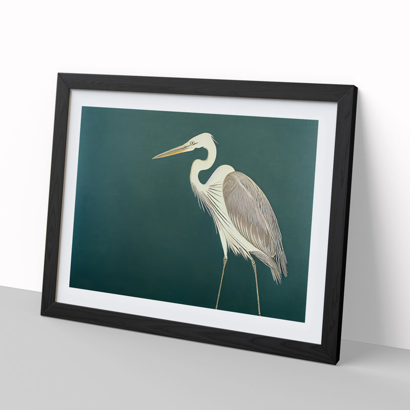 Alluring Heron Bird - Single Picture Frame Print, 46cm H x 64cm W x 2cm D, Black