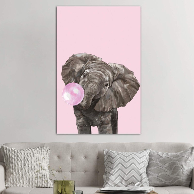 Art d’éléphant de gomme à bulles, Toile tendue, H 40 po x l 26 po x P 1,5 po