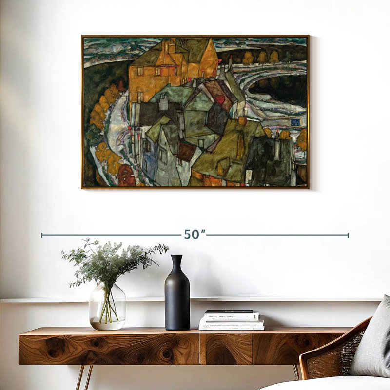 Croissant des maisons II, Cadre flottant doré, 37 po x 25 po