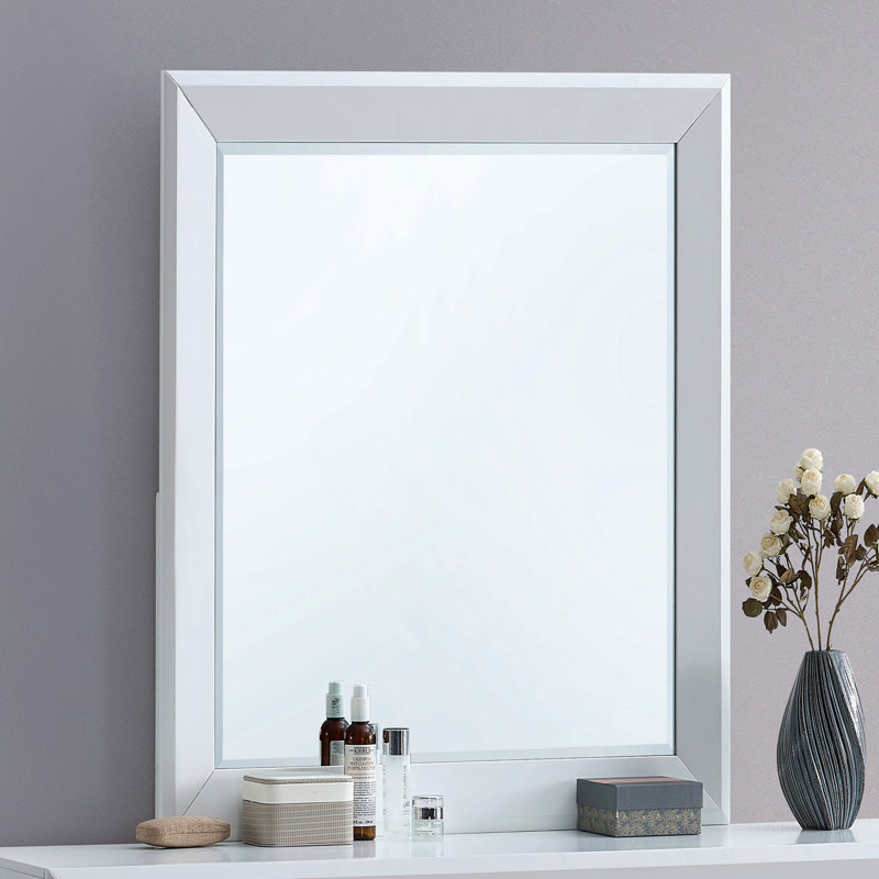 Miroir moderne pour commode, 38" H x 38" W, Blanc, Mirror