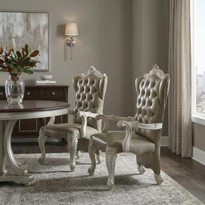 Ensemble de deux fauteuils de salle à manger capitonnés gris et blanc