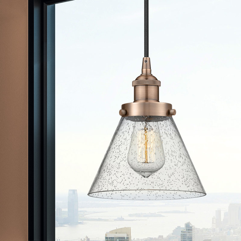 Luminaire suspendu conique à 1 lumière Buckholts, H 9,75 po x l 7,75 po x P 7,75 po, Cuivre