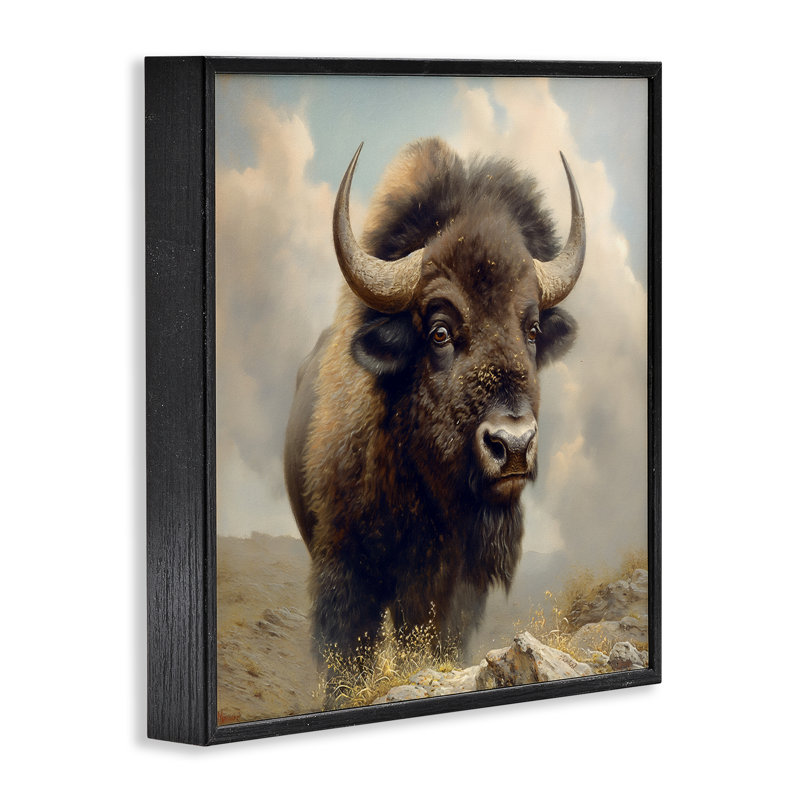 «Strong Bison Horns», art de la giclée encadrée par Steve Huntziker, H 12 po x l 12 po, Giclée encadrée noir minuit