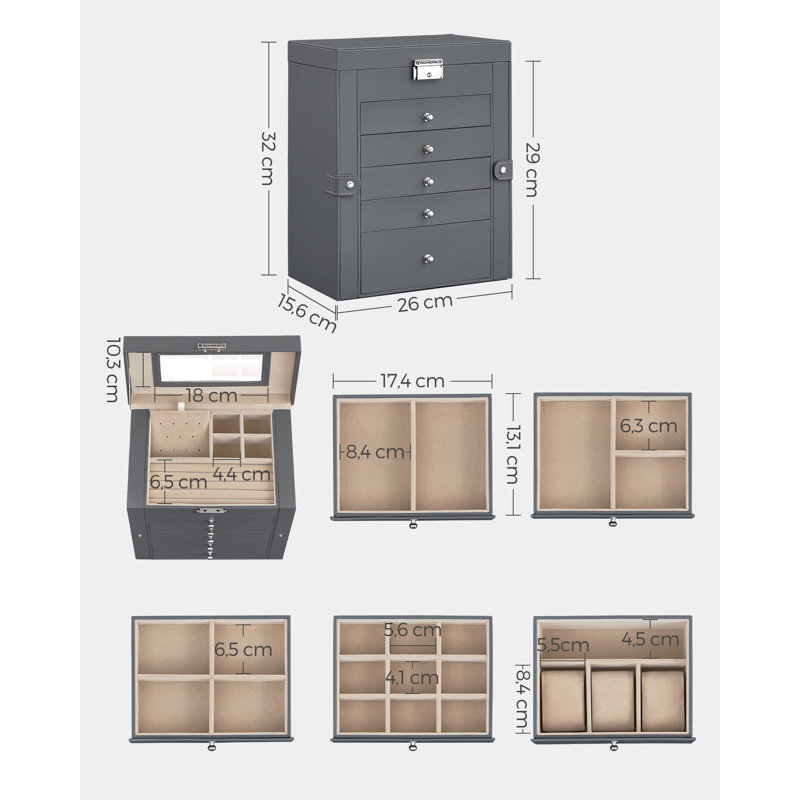 Wood Jewellery Box +, Grey