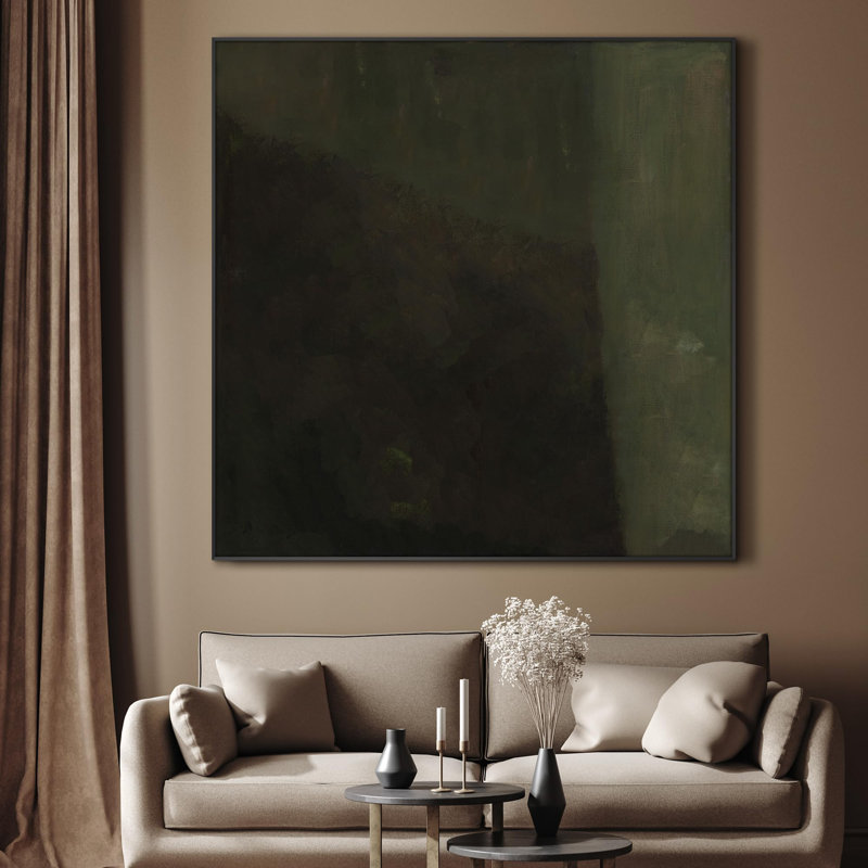 Extra Large Wall Art Fabric Print - Dark Green Minimalist Abstract Artwork Decor for Living Room or Bedroom - "Frame Assembly Required (Unfinished Frame)"
