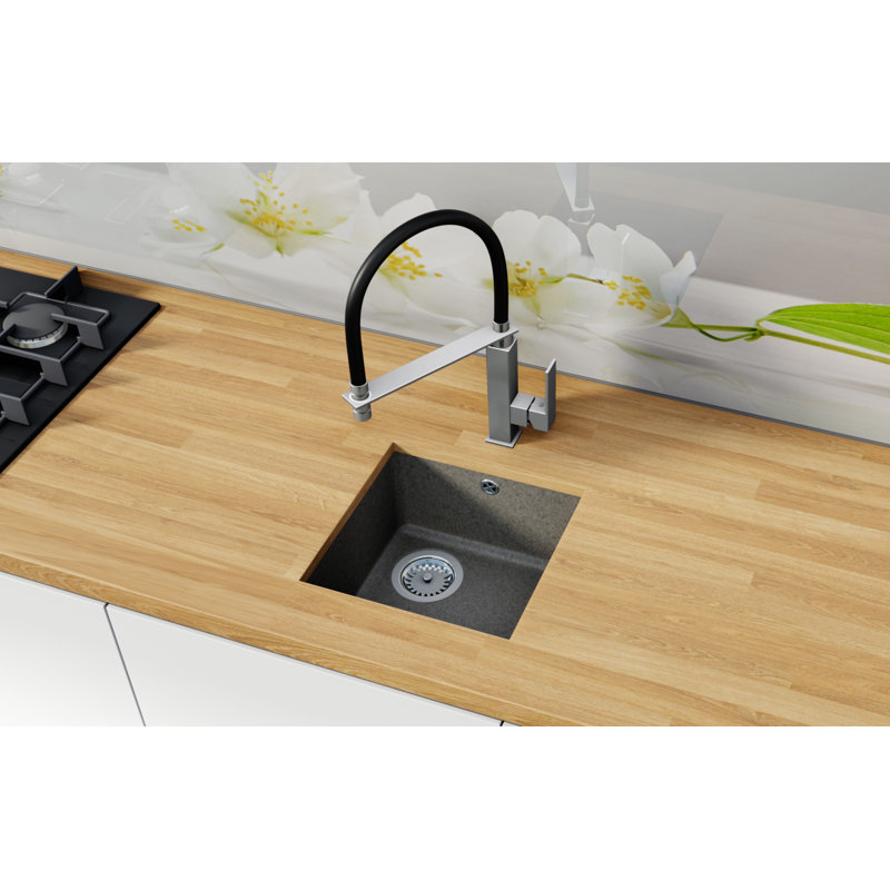 Belfry Kitchen Nesbitt 370mm W Single Bowl Granite Kitchen Sink 0, Spotted Grey