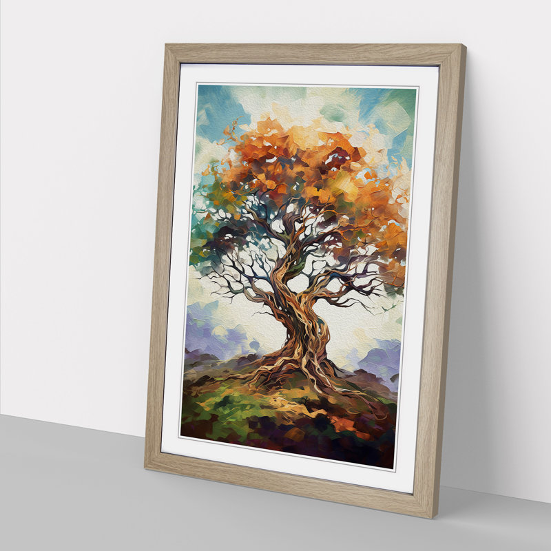 Oak Tree Gestural - Single Picture Frame Print on Wood, 46cm H x 34cm W x 2cm D, Oak